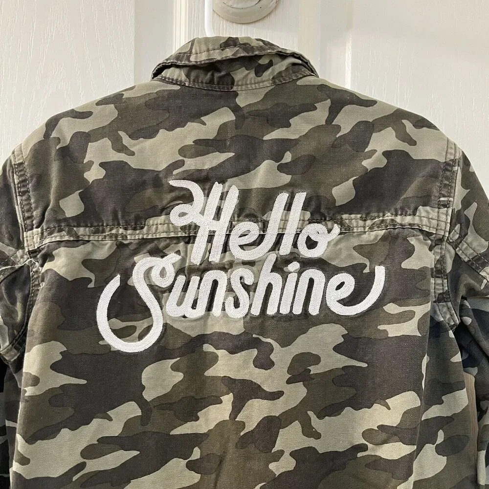 Gymboree Hello Sunshine Embroidered Camo Utility Jacket Girls Size Small 5-6